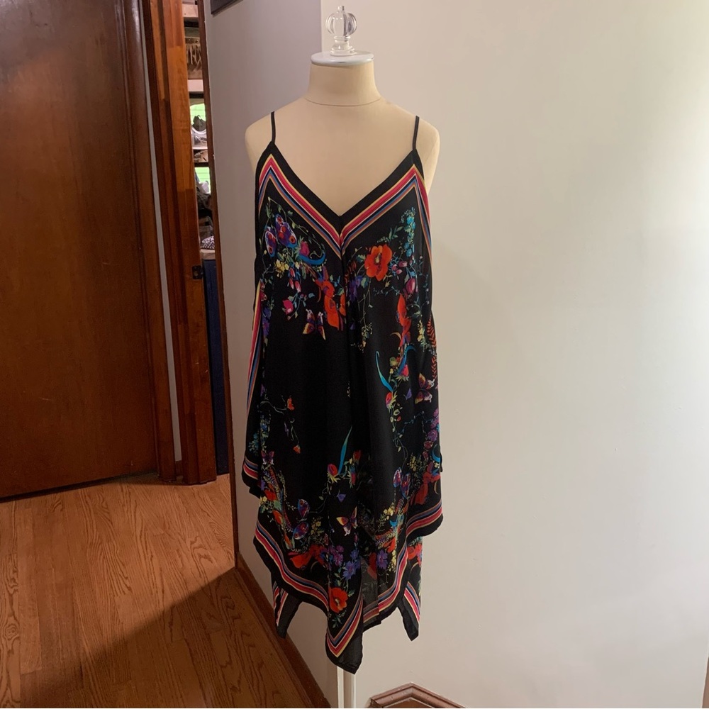 Meraki Vibrant Multicolor Stripe and Floral Midi Dress Black Base Size Large